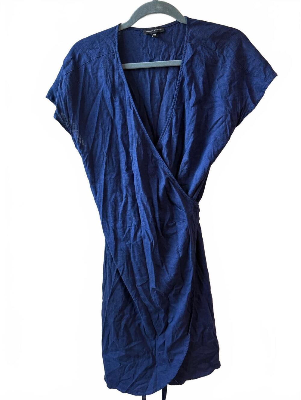 Universal Standard Navy Blue Linen Blend Wrap Dress Size 2XS (US 8-10)